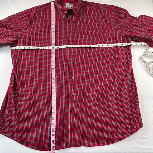 L.L. Bean Red Plaid Wrinkle Resistant Button Down Shirt Size XL - Picture 3 of 5